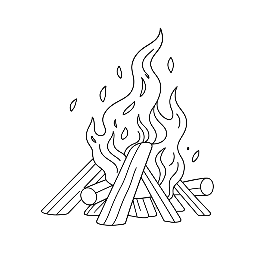 Illustration of a bonfire representing Beltane fire traditions, symbolizing warmth, protection, and seasonal transition