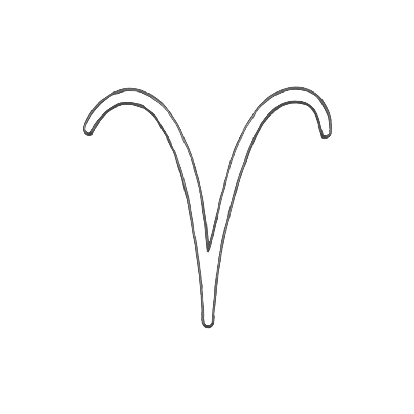 Aries zodiac glyph symbol representing the ram and the Aries fire sign in astrology.