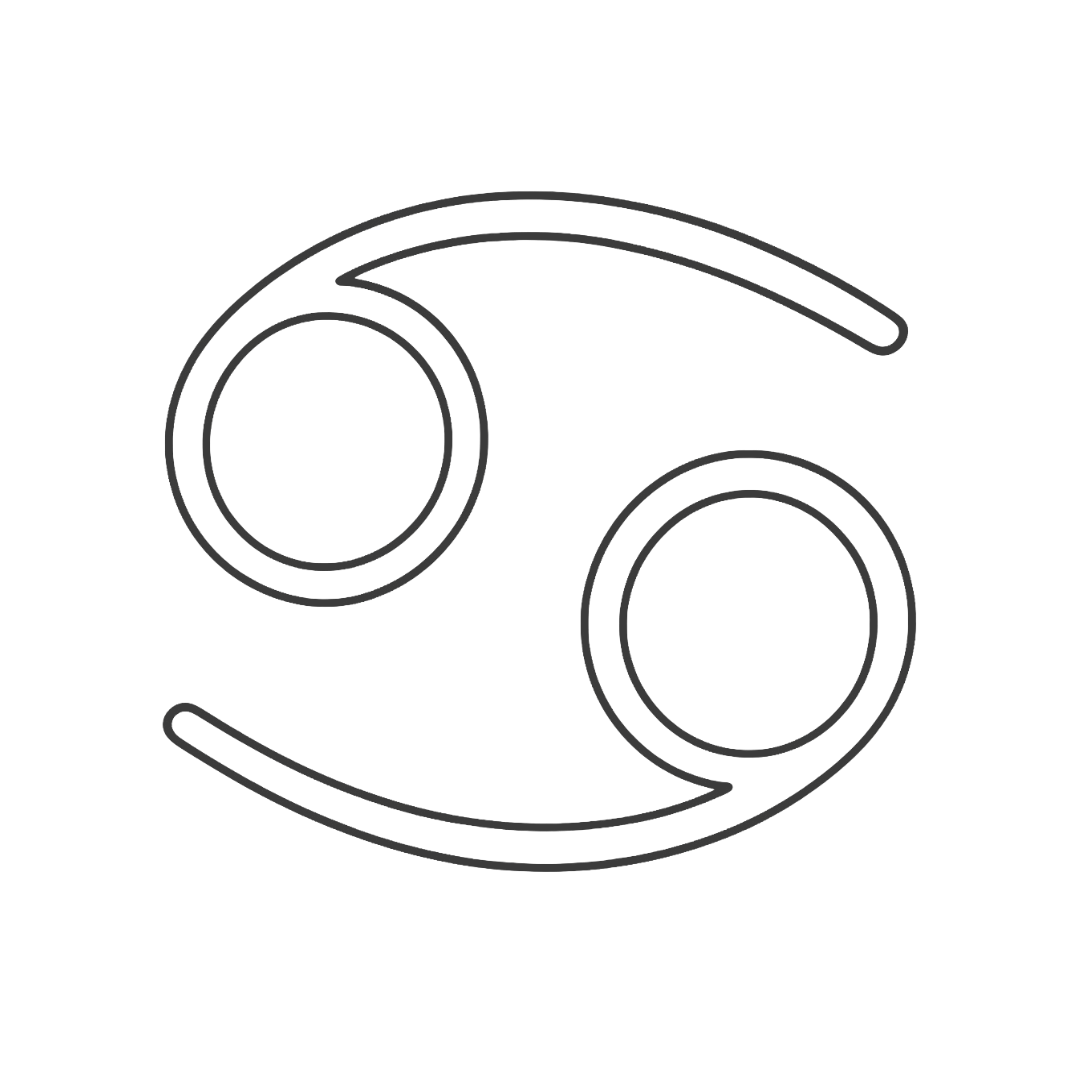 Cancer zodiac glyph symbol representing the cardinal water sign associated with the Moon, emotions, nurturing, and belonging.