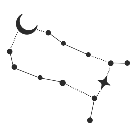 Moon and constellation line design representing the lunar cycle and the rhythms of lunar living.