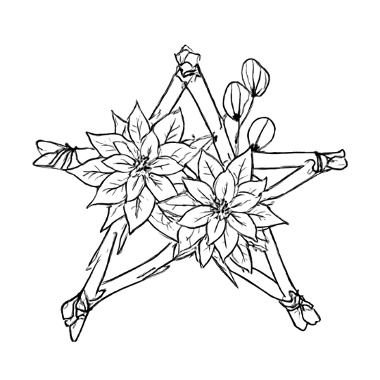 Star adorned with winter flowers symbolizing Yule, the Winter Solstice, and seasonal renewal