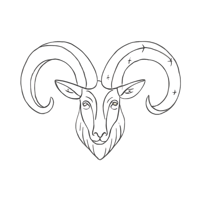 Stylized ram head symbol representing Aries, the fire sign of the zodiac associated with courage, initiative, and the ruling planet Mars.