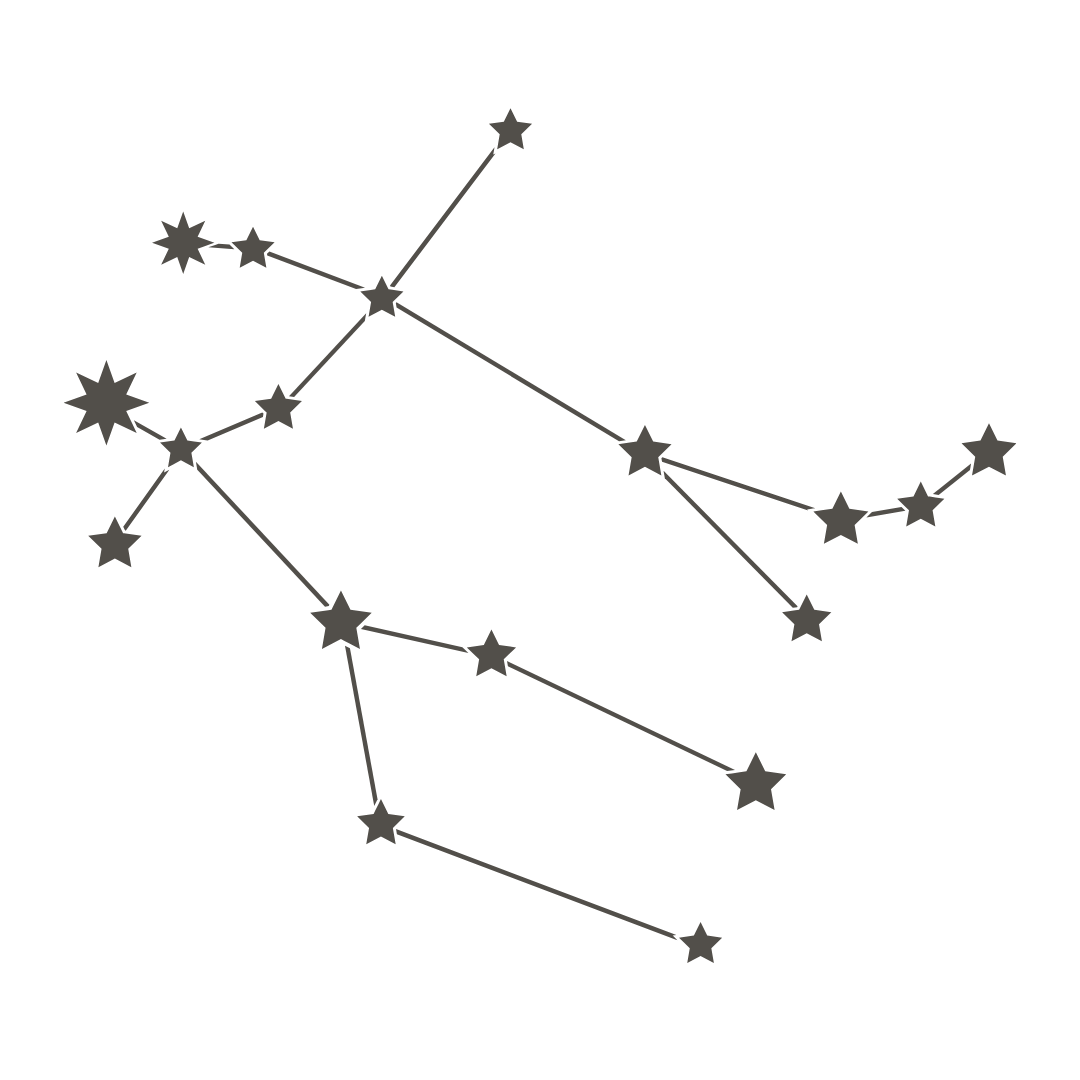 Minimal Gemini constellation star map showing connected stars associated with the Gemini zodiac sign in astrology.