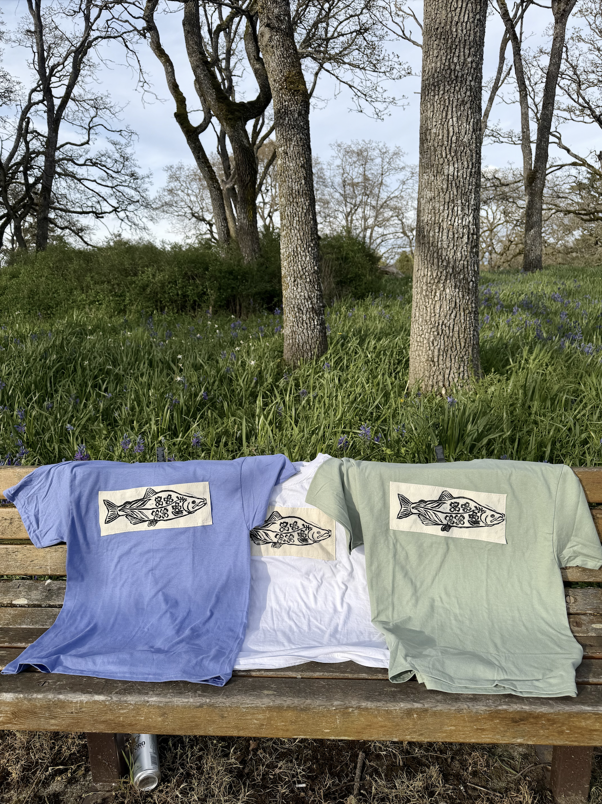Spring Salmon + Fireweed T-Shirt — Sage / Wildflower Purple / White