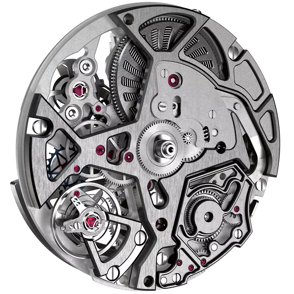 Close-up of a mechanical watch movement with gears, springs, and intricate components.