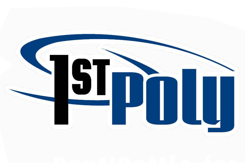 Logo with the text '1st Poly' and a stylized swoosh design.