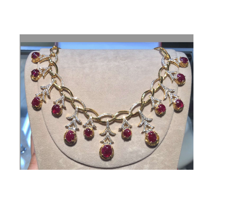 Ruby Carbochon and Diamond Necklace