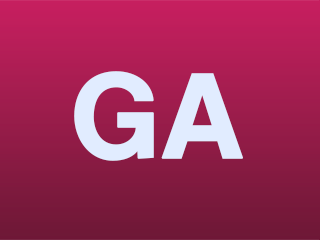 Large white letters 'GA' on a pink background.