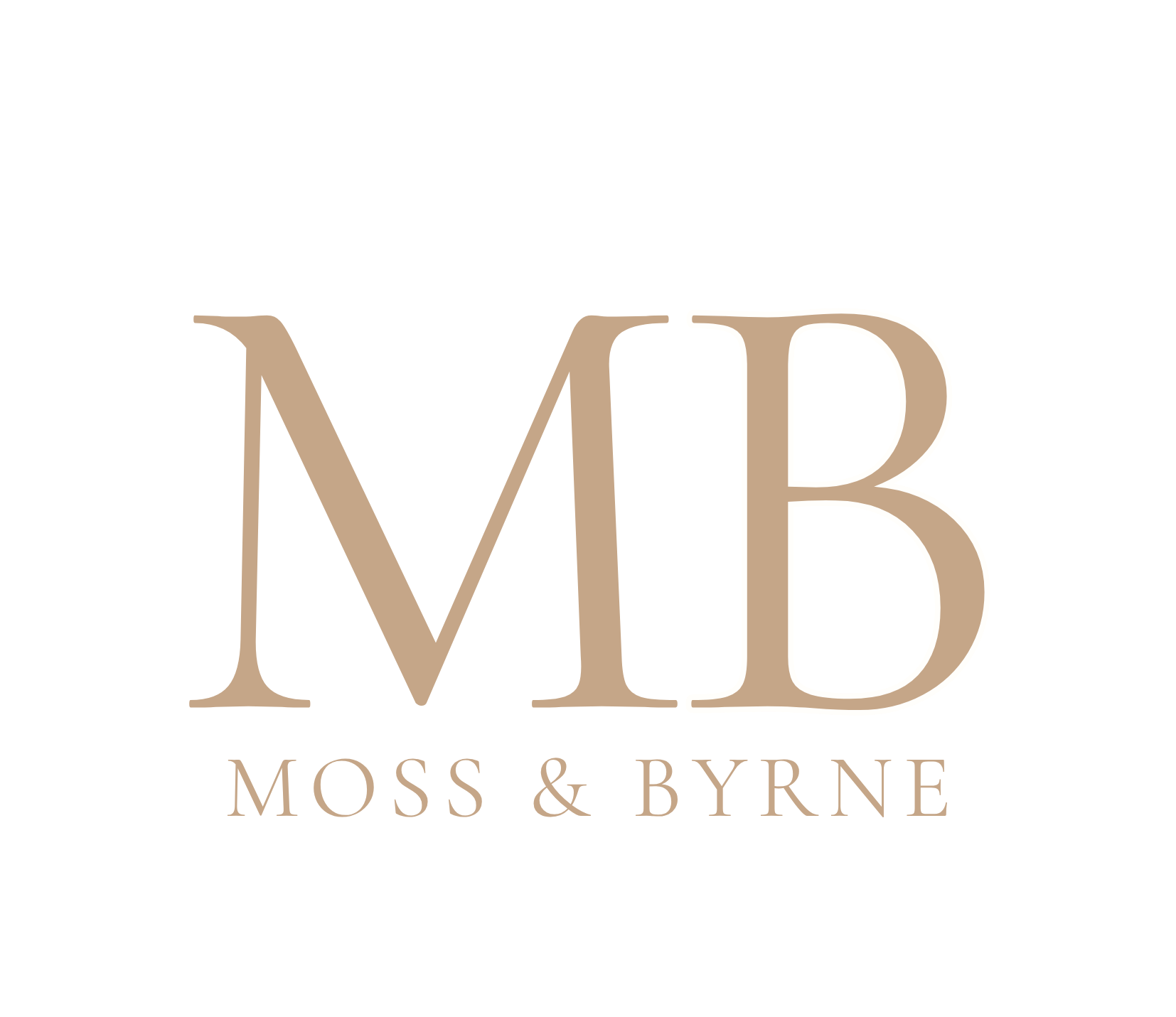 Logo for Moss & Byrne with large 'M' and 'B' in beige and white, and smaller text below reading 'Moss & Byrne' in beige.