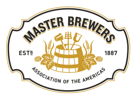 Logo of Master Brewers Association of the Americas, featuring a barrel, wheat, and brewing tools with the text 'Master Brewers, EST 1887'.