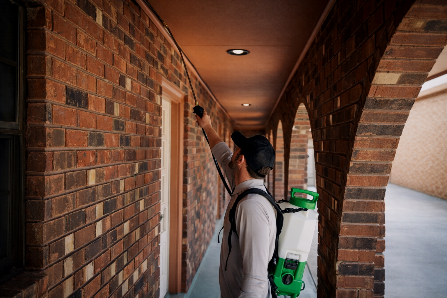 A professioanl technican spraying to keeps pests out of the house