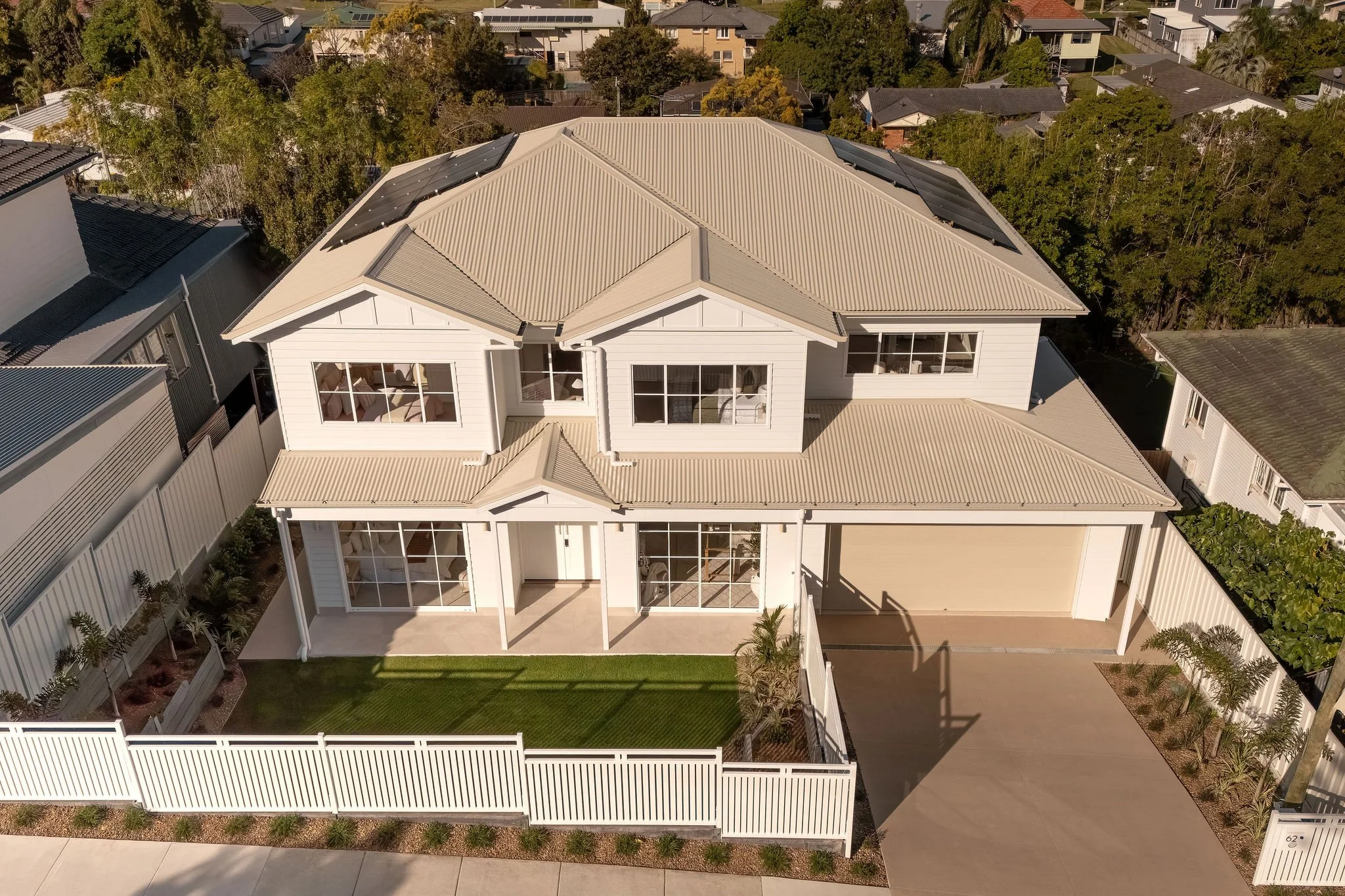 Aerial façade of new home build  