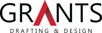 The image features the logo of Grant's Drafting and Design, with the word 'GRANT'S' in bold black and red text, and 'DRAFTING AND DESIGN' written below.
