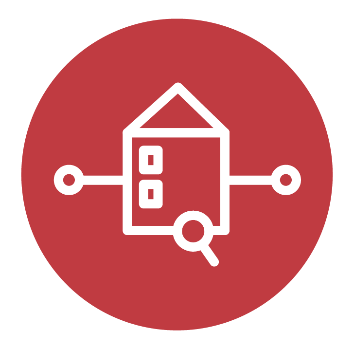 Icon of a house connected to a circuit with nodes, inside a red circle.