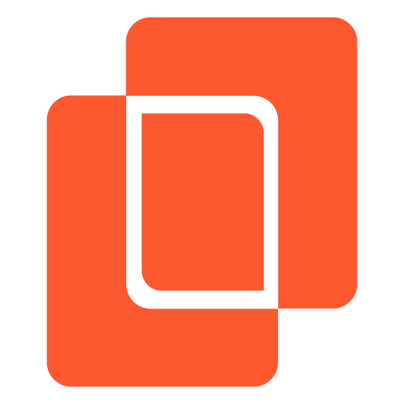 Orange and black abstract logo with overlapping rectangles.