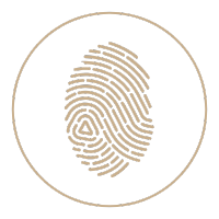 Fingerprint inside a circle on a black background.