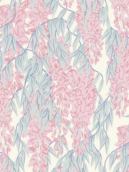 Wisteria Veil - A surface pattern featuring cascading wisteria vines, inspired by walking beneath draped garden blooms.