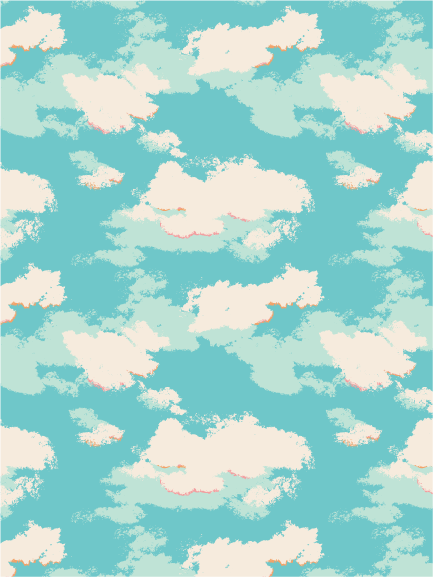 Skyspell - A cloudscape surface pattern featuring drifting summer clouds, inspired by quiet moments spent watching the sky from a beach chair.