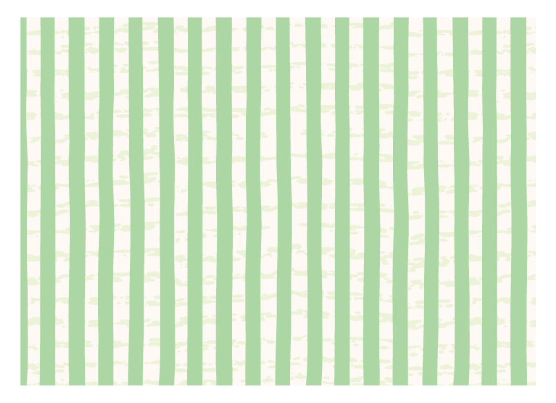 Back of a folded note card featuring the High Society Stripe pattern in soft green and cream.