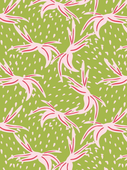 Seedscape - An abstract strawberry surface pattern focusing on stems, seeds, and subtle organic movement.