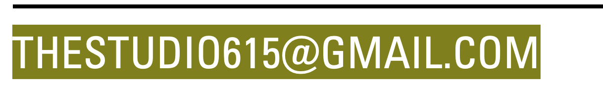 Email address written on a green background: THESTUDIO615@GMAIL.COM