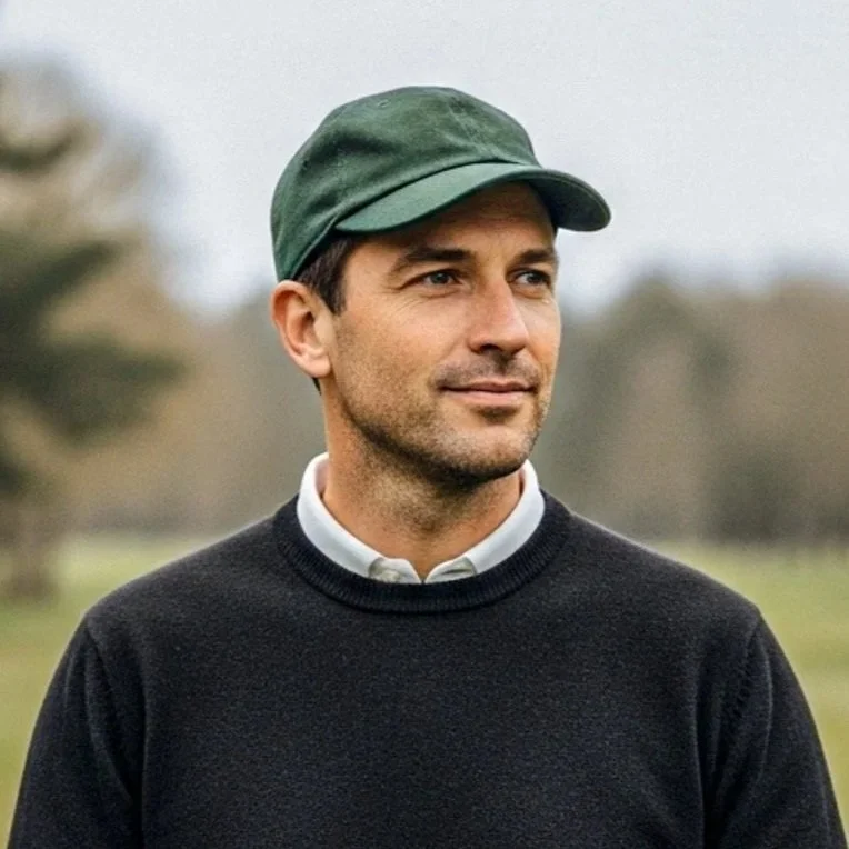 Male golf player standing on fairway
