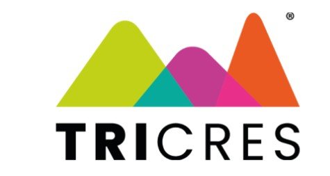 Colorful logo with three mountain peaks in yellow, purple, and orange, and the word 'TRICRES' in black below.