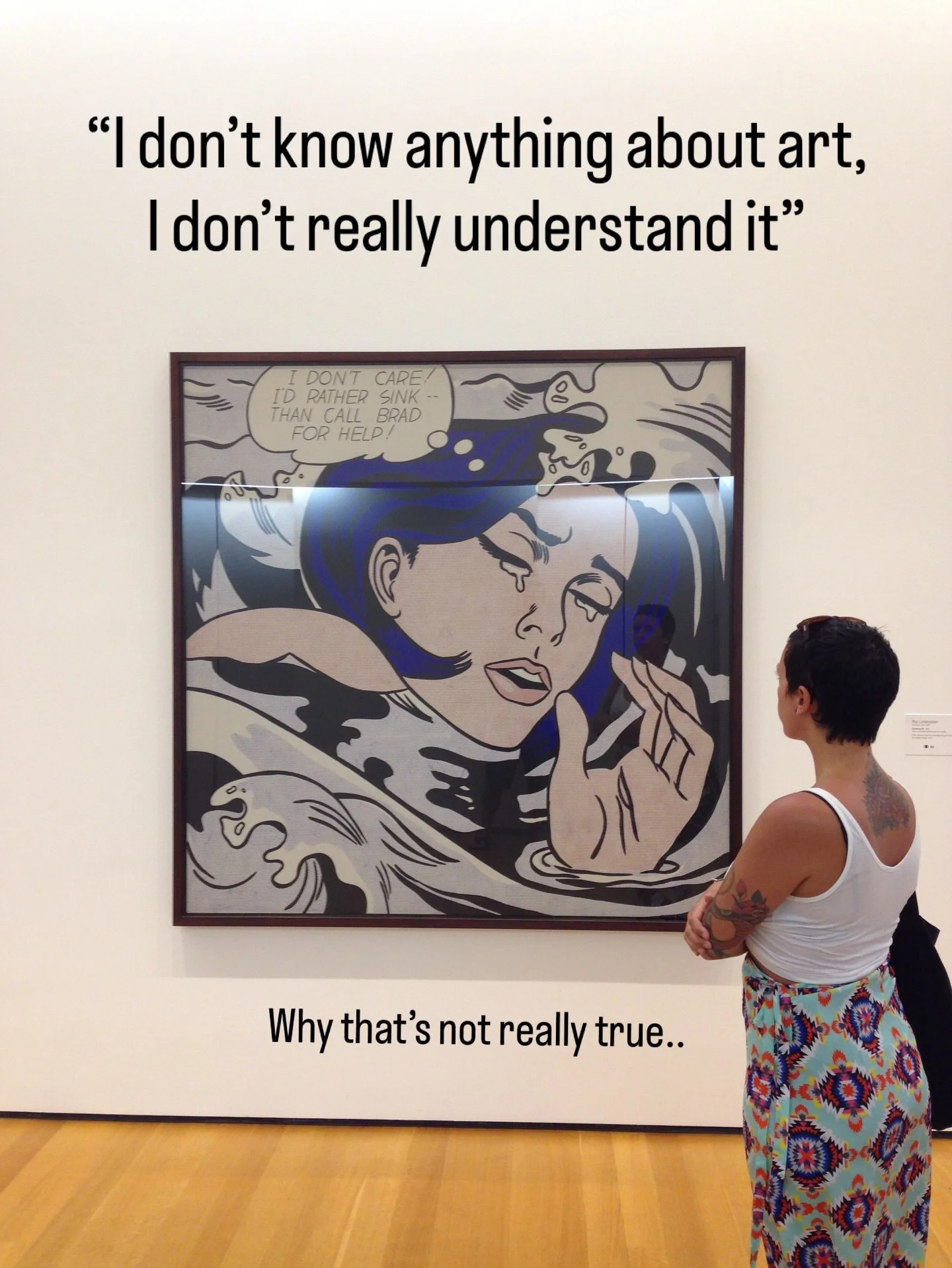 The art world can feel mysterious and sometimes uninviting but I really do think the only thing you need to understand about art is your response to it. If it makes you think, or feel something, if *you* like it. Then it&rsquo;s good! And that&rsquo;
