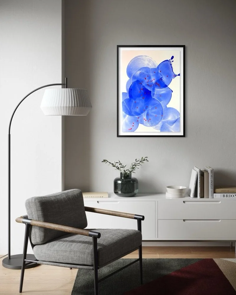 I made 3 paintings in this series of hopeful, playful blue works. Two have now sold and the very last one &lsquo;What tomorrow will bring&rsquo; will be available at @baradeneartshow opening on 28th August, and available to view all weekend 💘
