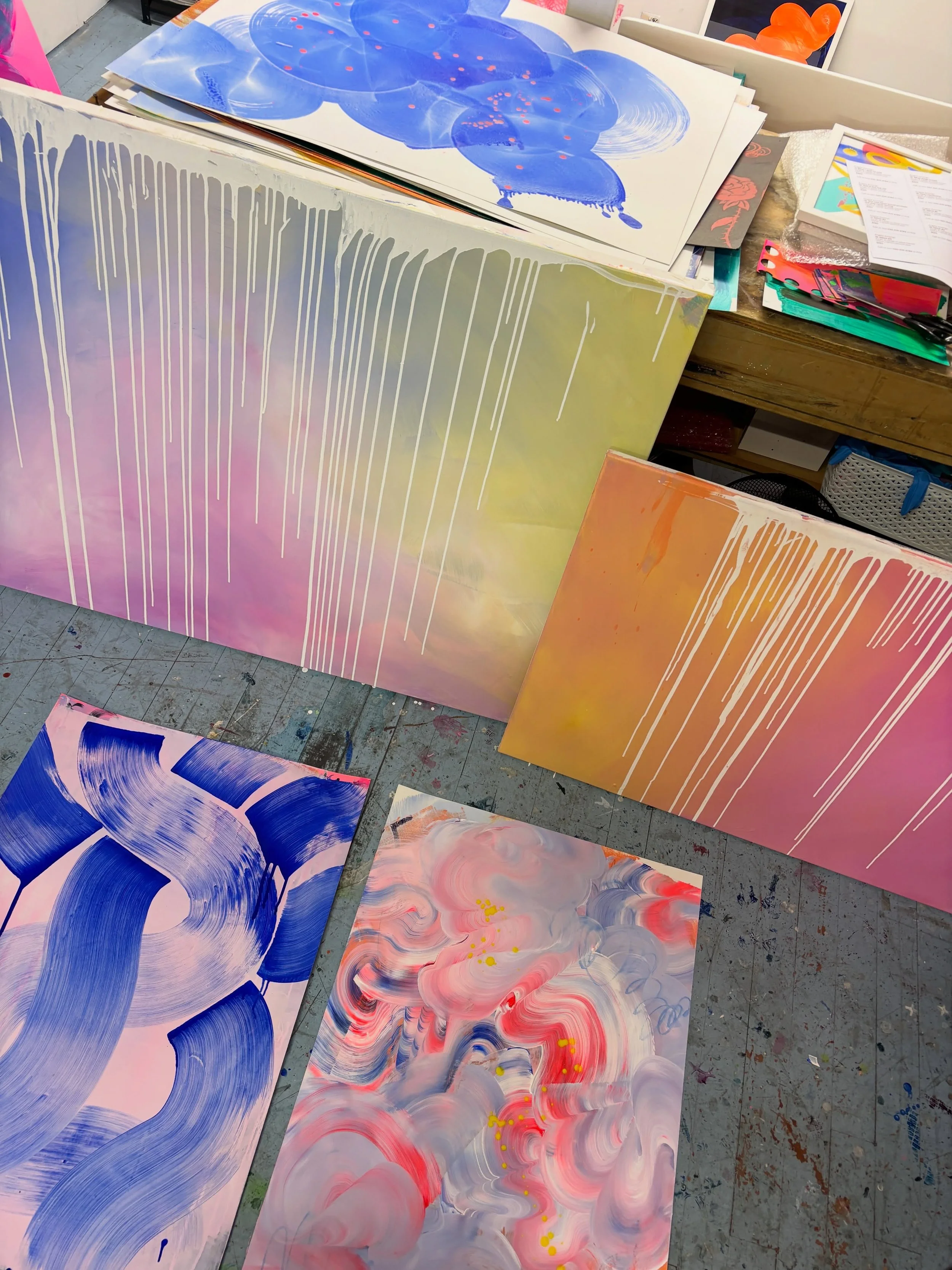 Scenes from the studio tonight / feels like starting from scratch / or a next evolution of the pokemon / or temporary freak out / or my brain scramble slowly readjusting to a different time zone / maybe I am also different after the time away 👹💘