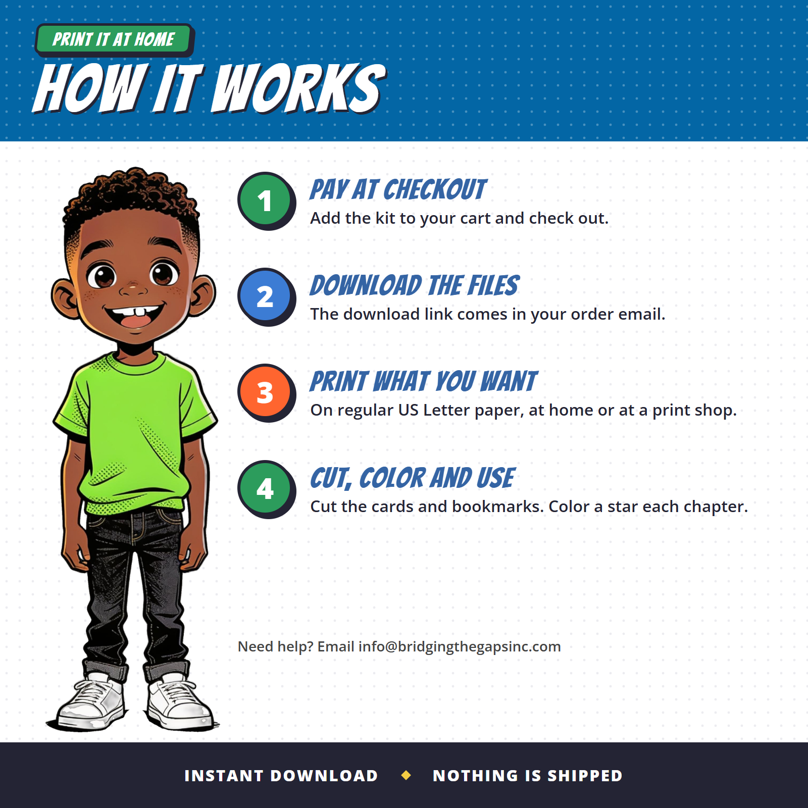 How it works: pay at checkout, download the files, print on Letter or A4 paper, then cut, color and use