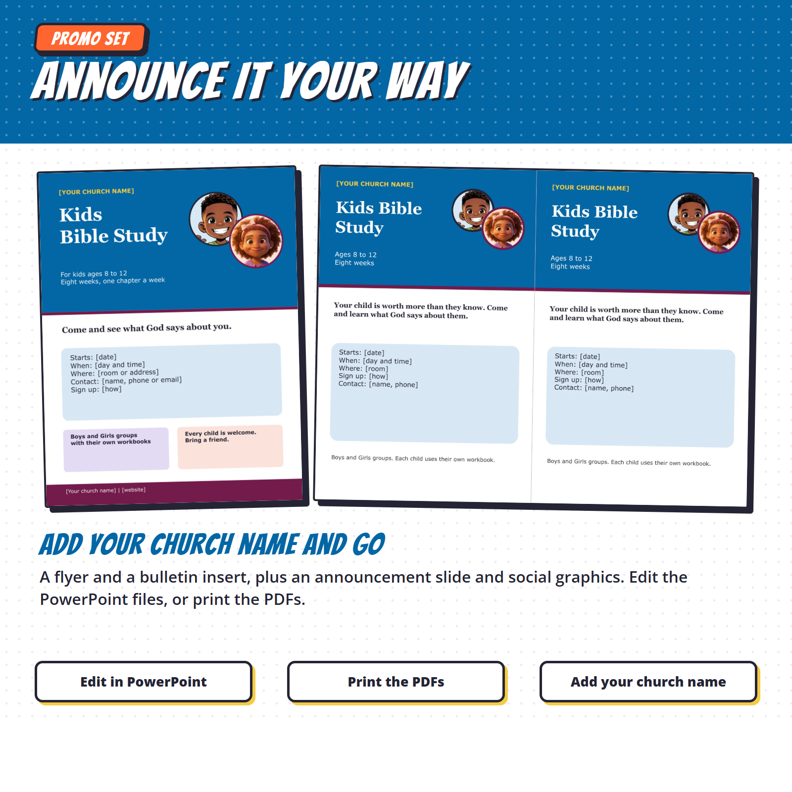 Editable flyer and bulletin insert where you add your church name