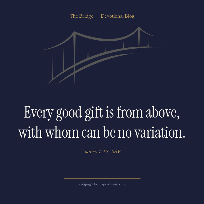 Scripture quote graphic, James 1:17 ASV, every good gift is from above with whom can be no variation