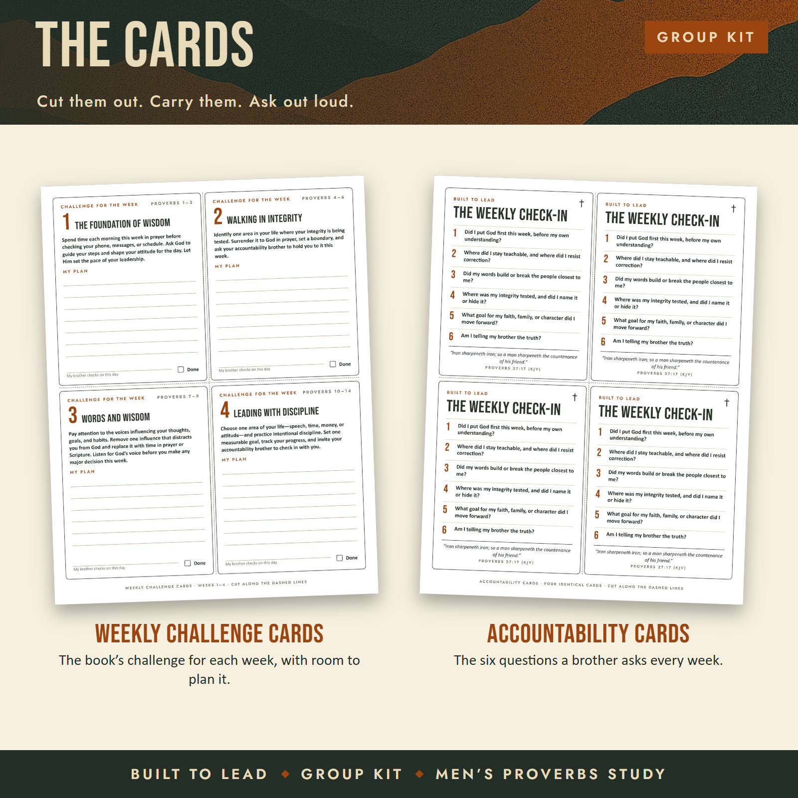 The Weekly Challenge Cards and the Accountability Cards, two printable card sheets with four cards each.