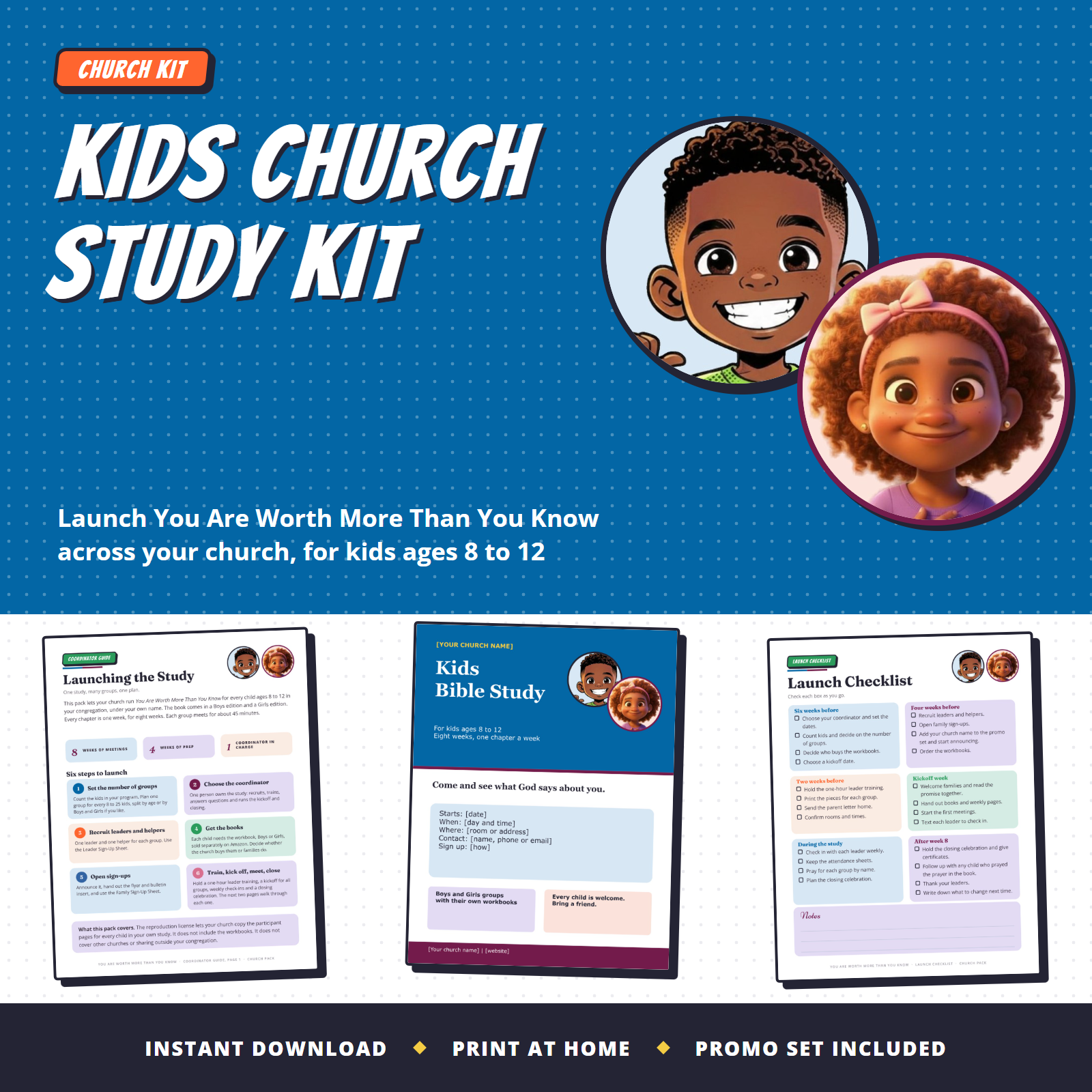 Kids Church Study Kit for You Are Worth More Than You Know, with Caleb and Gracie, ages 8 to 12