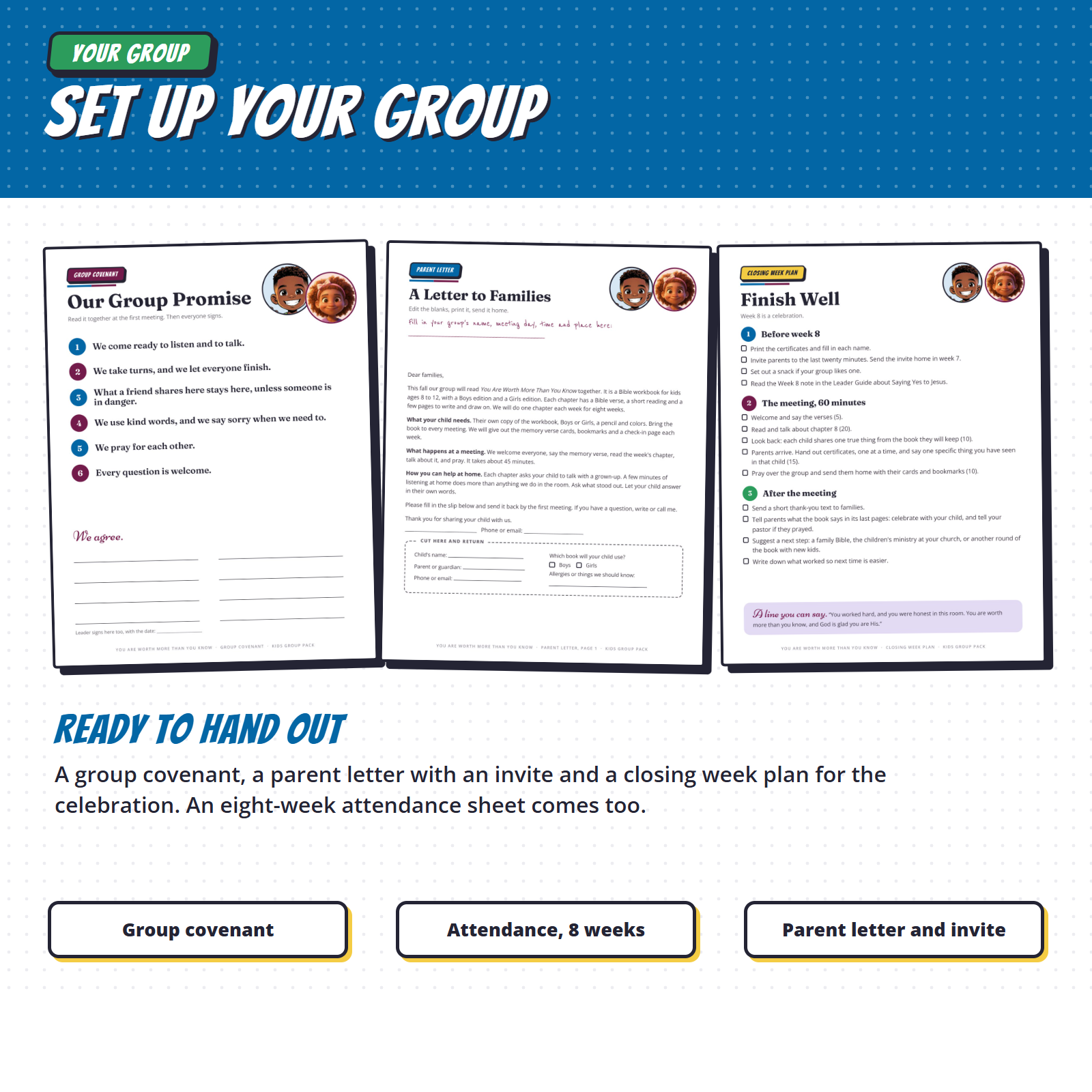 Group covenant, parent letter with an invite, and a closing week plan for the celebration