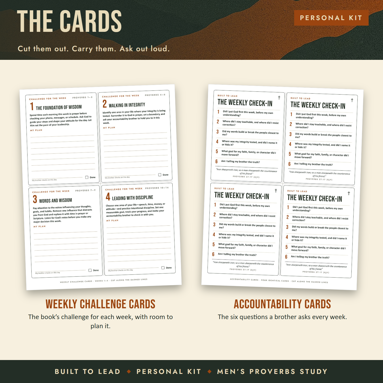 The Weekly Challenge Cards and the Accountability Cards, two printable card sheets with four cards each.