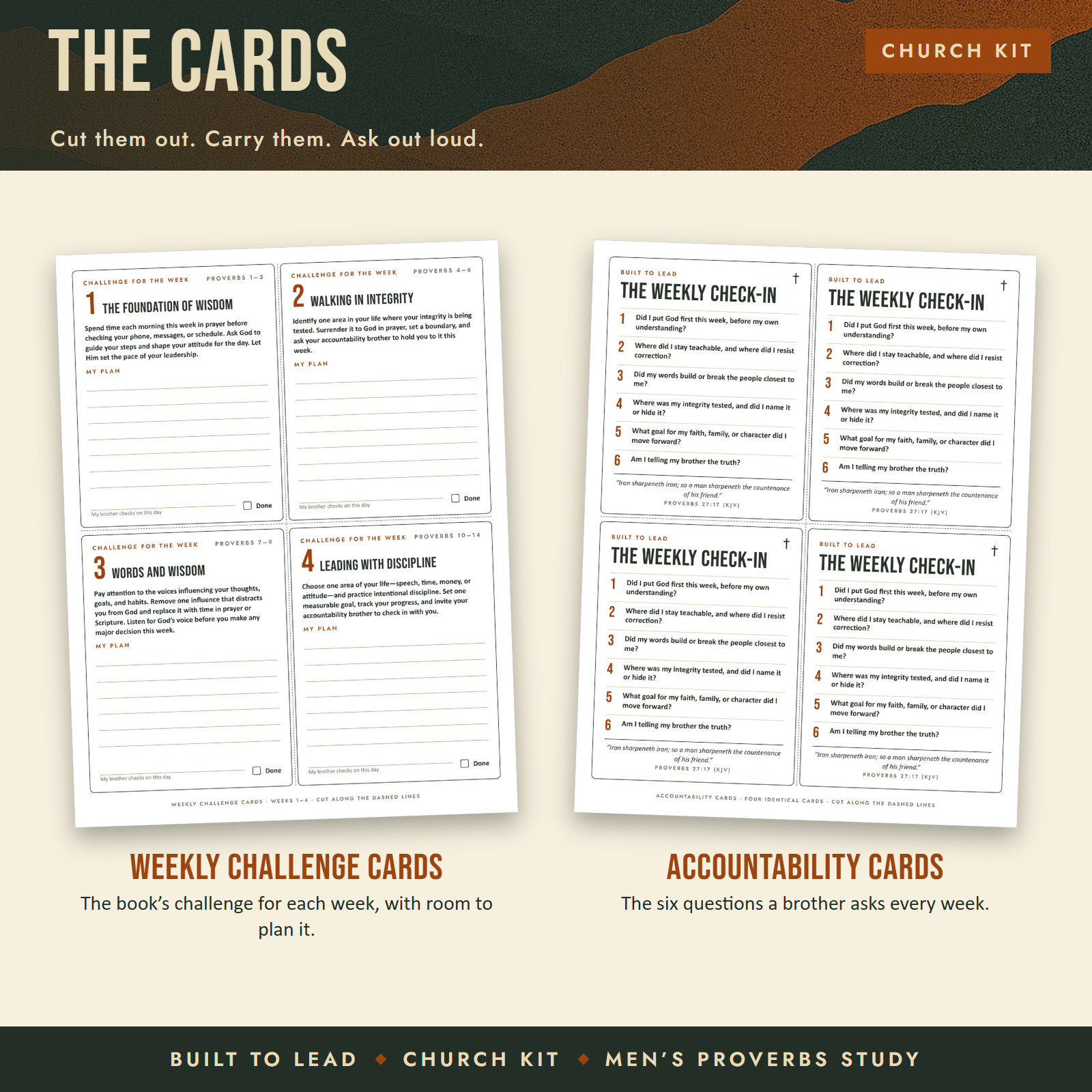 The Weekly Challenge Cards and the Accountability Cards, two printable card sheets with four cards each.