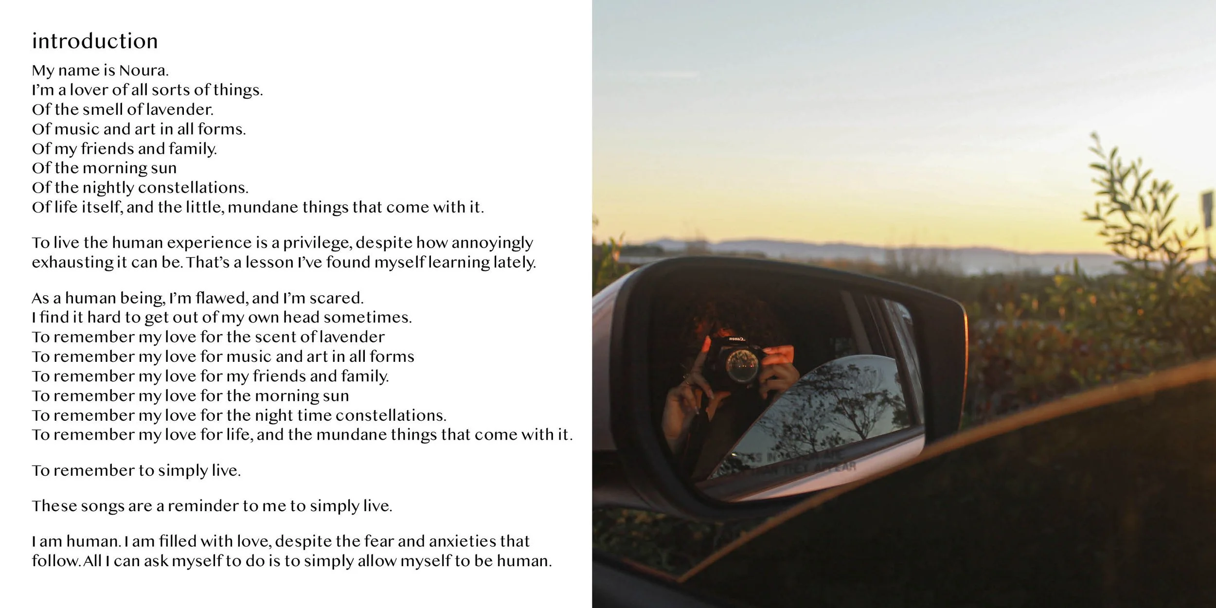 Nouran Badawy | beauty in the mundane EP CD Booklet: Page 2-3 | 2025 | InDesign | 4.75" x 4.75"