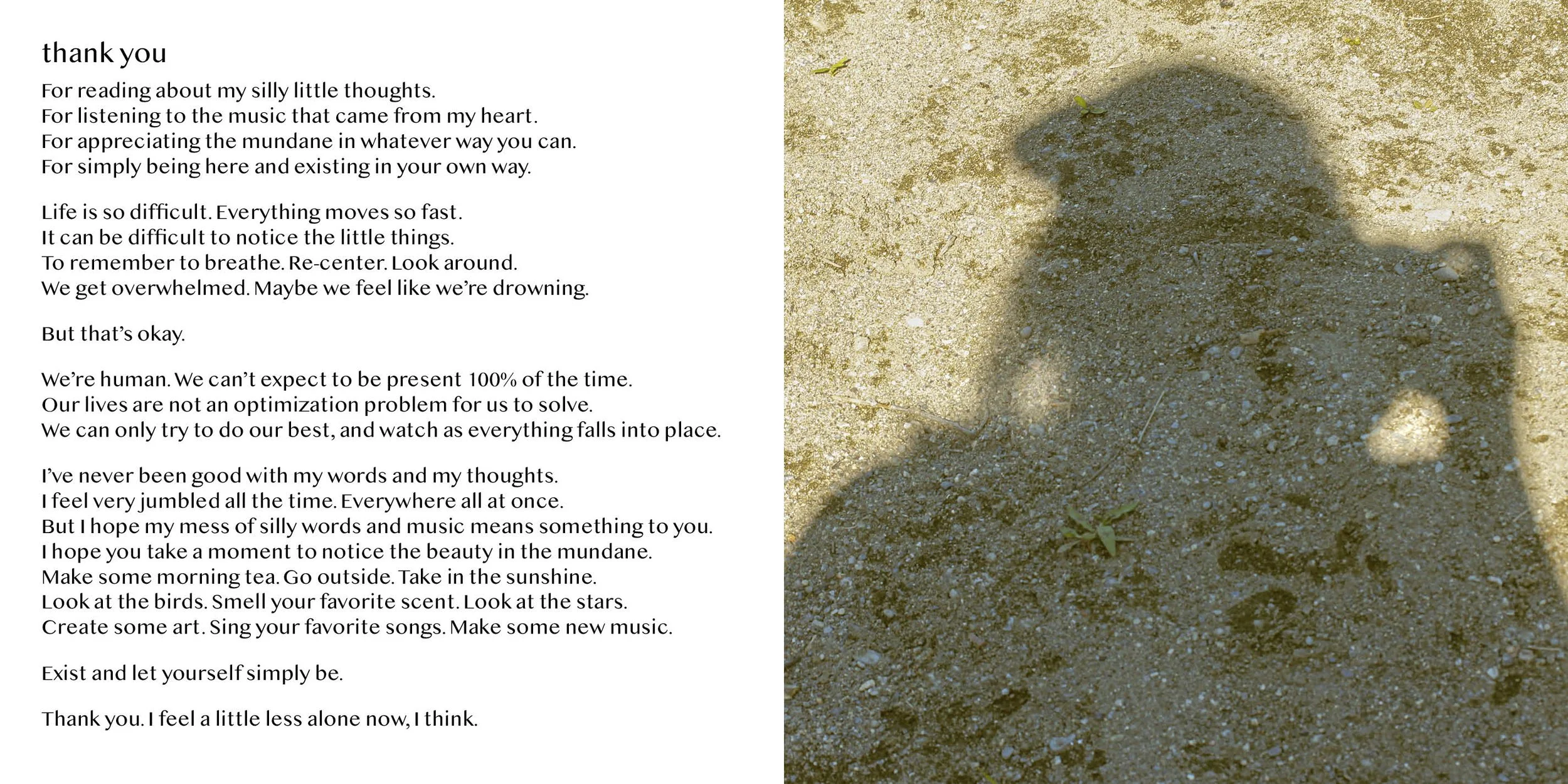 Nouran Badawy | beauty in the mundane EP CD Booklet: Page 14-15 | 2025 | InDesign | 4.75" x 4.75"