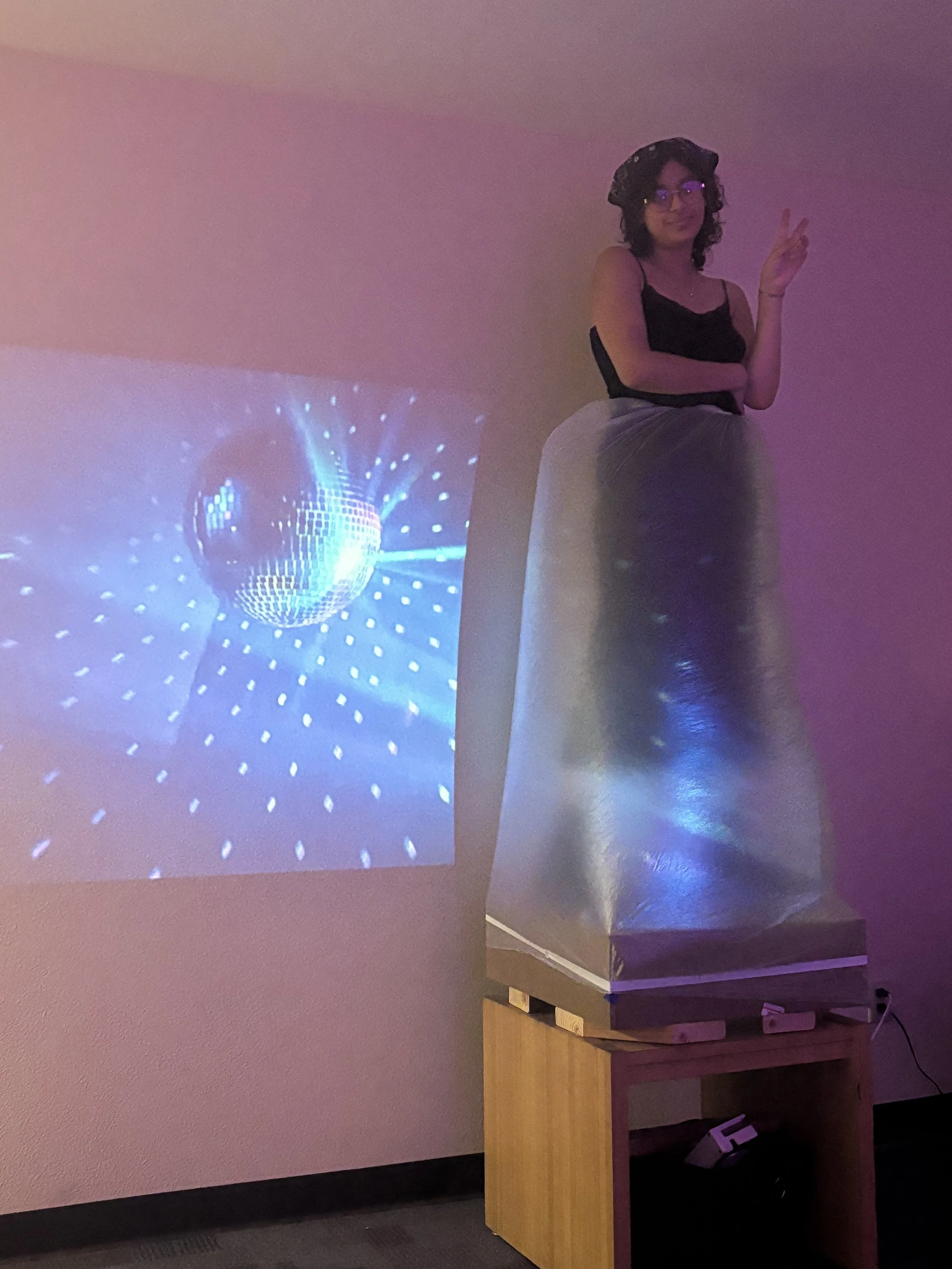 Nouran Badawy | Met Gala Skirt | 2023 | plastic tarp and a large box fan | 30" x 30"