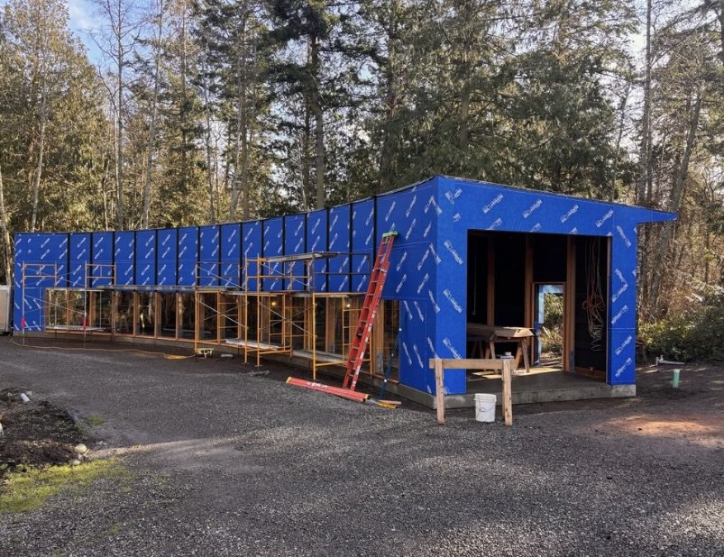 This custom garage, desgined by Dan Shipley, was addition to the Marrowstone Island home.