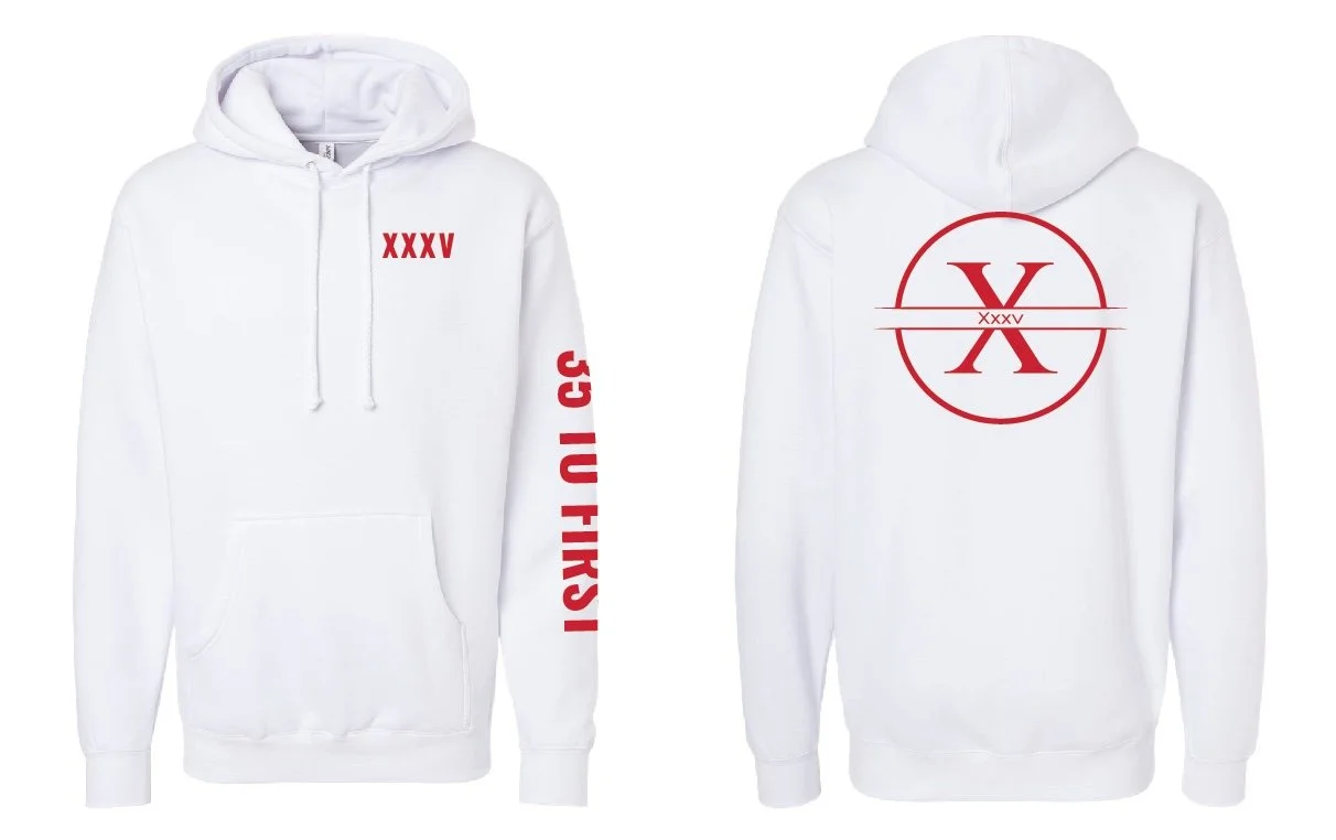 35 to First Unisex Heavyweight Hooded Sweatshirt-White