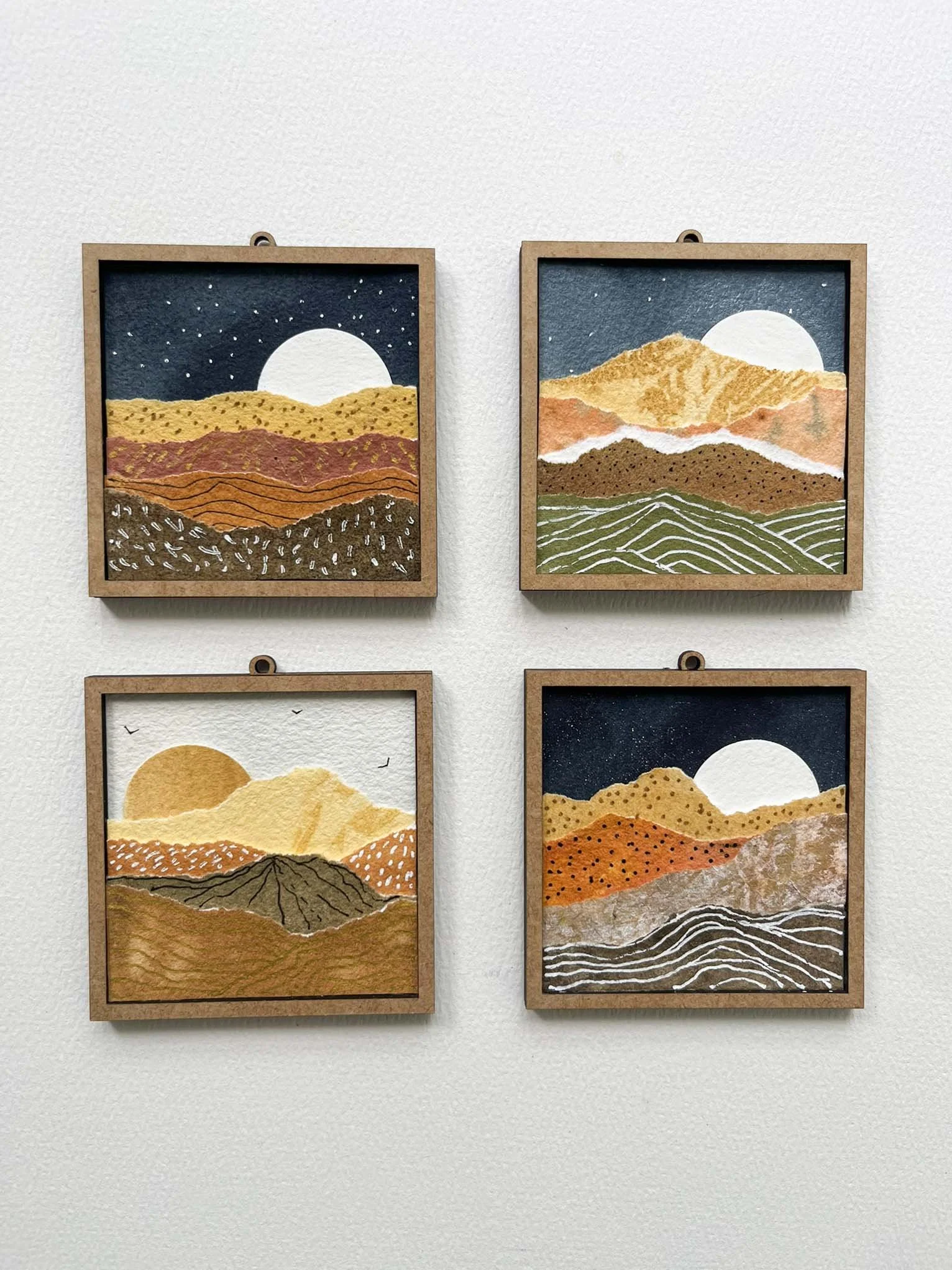 Mini Torn Paper Landscapes – 3"x3" Hand-Painted Miniature Art