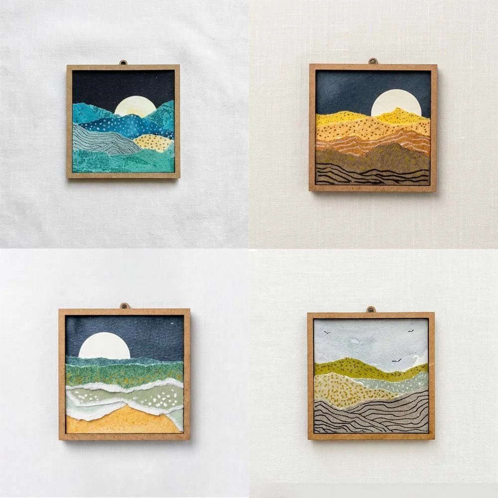Made-to-Order Mini Torn Paper Landscapes – 3"x3" Hand-Painted Miniature Art