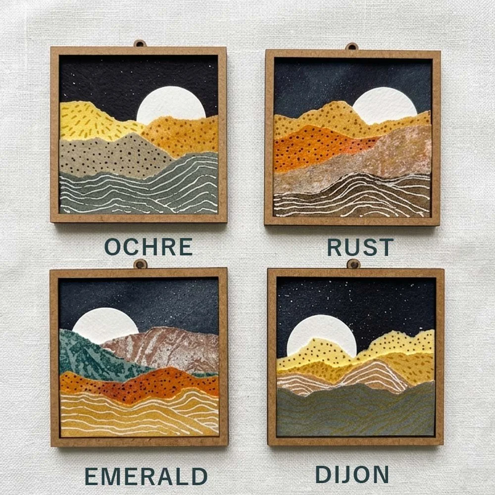 Mini Torn Paper Landscapes – 3"x3" Hand-Painted Miniature Art