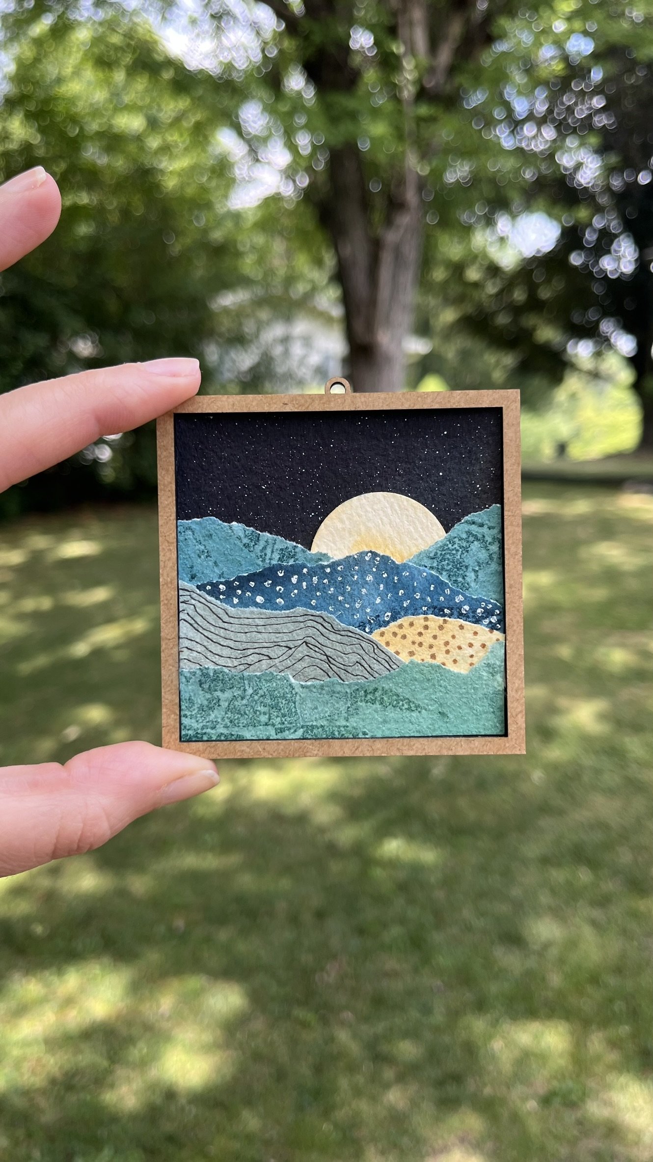 Custom Mini Mixed Media Moonscape Art, Framed 3x3 Made-to-Order Mountain Collage
