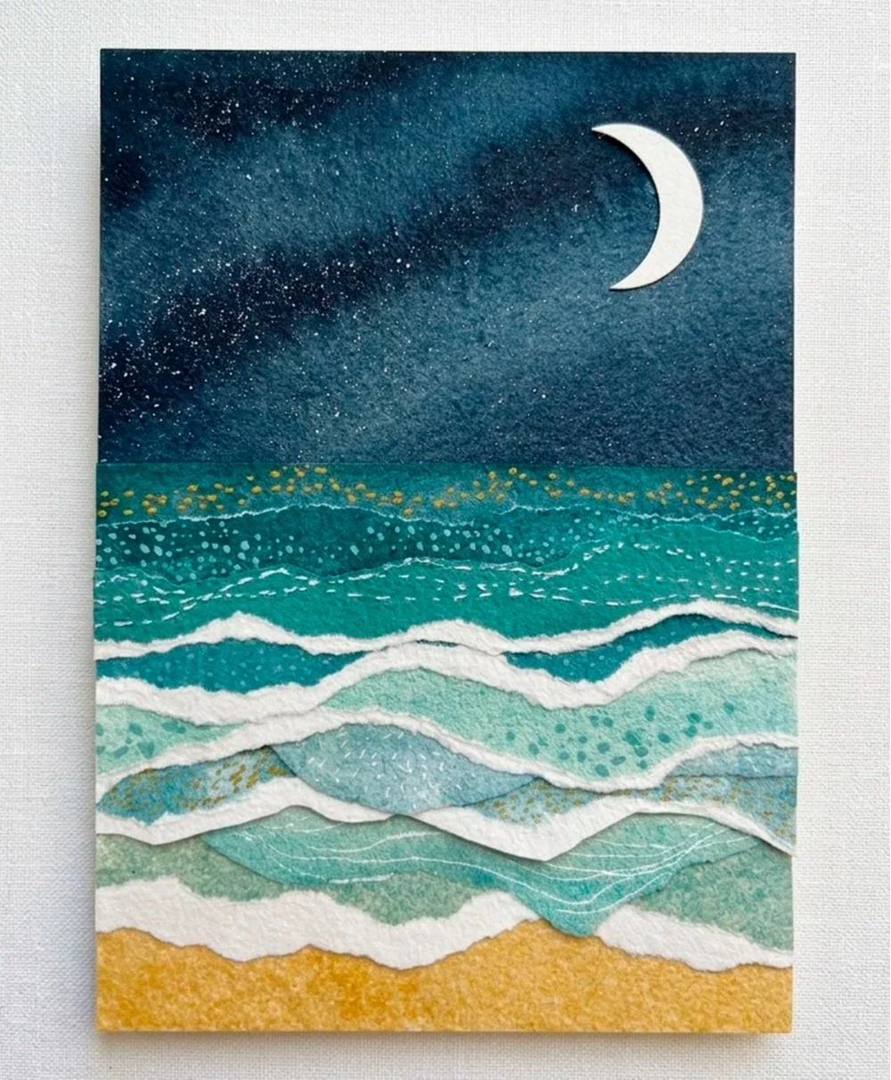 Midnight Coast Torn Paper Collage (5x7 Original) - MADE TO ORDER