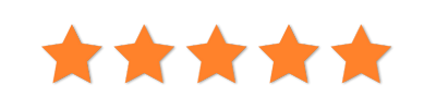 Five orange stars with a black background, suggesting a five-star rating.