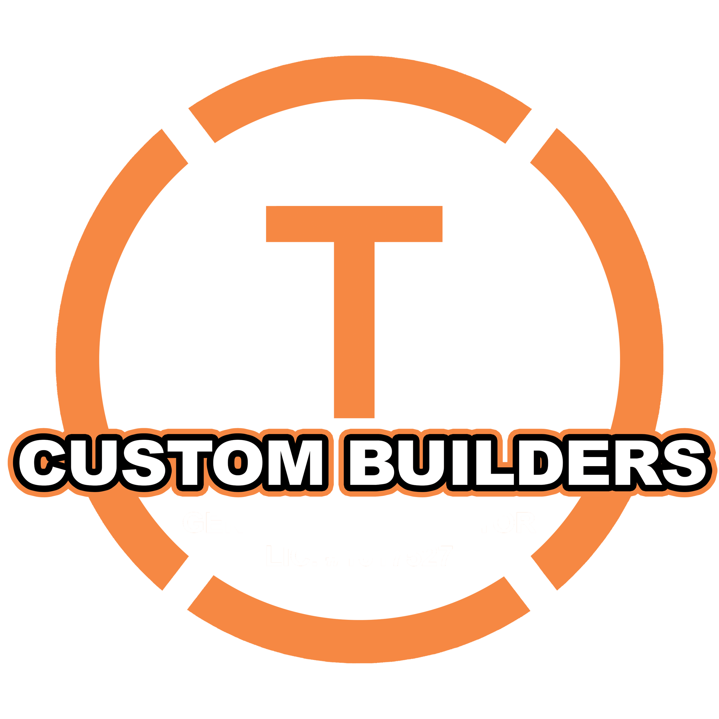 Logo for JIL Custom Builders, a general contractor, featuring an orange and black circular design with large initials J and L, and text indicating licensing information.